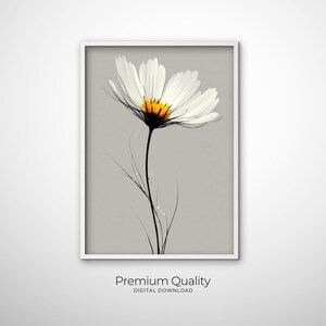 White Daisy Line Drawing Wall Decor, White daisy art minimalist flower art floral line art botanical line art perfect daisy wall decor