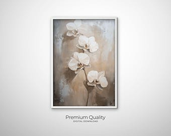 Beruhigende neutrale beige botanische Orchideen-minimalistische Blumenkunst für Schlafzimmer oder Wohnzimmer-Wand-Dekor, elegante Orchideen-Wand-Kunst-Inneneinrichtung