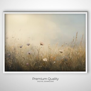 Wildflower Oil Art Print Vintage Floral Print Neutral Wall Decor Soft Toned Art Boho Floral Decor