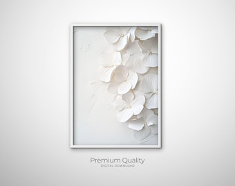 White Hydrangea Canvas Art White Floral Print Decor Neutral Wall Decor Textured Hydrangea Botanical Wall Art