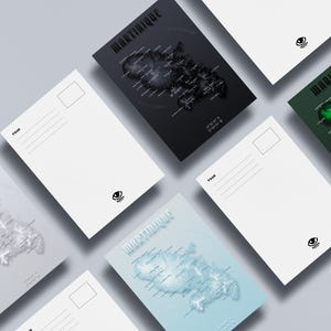 Cartes Postales design de la Martinique • Carte détaillée des villes, rivières et reliefs de l'île • 4 coloris