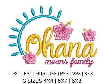 Ohana Means Family Tropical Hibiscus DIGITAL Embroidery