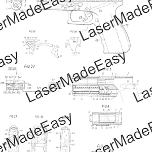 May include: A black and white line drawing of a firearm patent, showing different parts of the firearm in various configurations. The patent is titled "GLOCK" and the patent number is 4,539,889. The patent date is September 10, 1985.