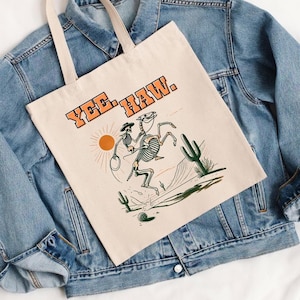 Yee Haw Cowboy Tote Bag, Fun Canvas Bag for Shopping, Beach, Gift for Cowgirls, Western Style, Festival Essentials