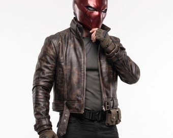 Titans Red Hood Cosplay Jacket - Jason Todd Inspired Cropped Leather Jacket