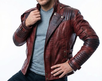 GOTG 2 Star Lord Red Leather Cosplay Jacket - Peter Quill Guardians of the Galaxy Cosplay Costume - Chris Pratt Star Lord Cosplay