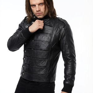 Winter Soldier Bucky Barnes Cosplay Leather Jacket - Winter Soilder Silver Arm Jacket, Removeable Arm  Custom Size | Fast Shipping Option