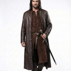 Lord Of The Rings Aragorn Cosplay Costume - Strider Leather Coat and Suede Vest