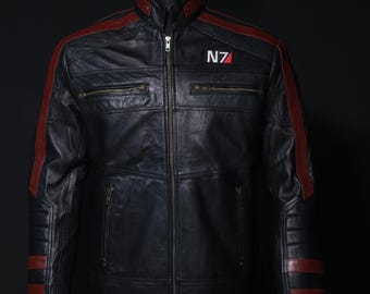 N7 Commander Shepard Cosplay Leather Jacket, Mass Effect Commander Shepard Cosplay Costume