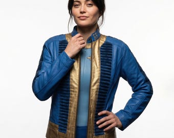 Fallout Vault 33 Leather Jacket - Fallout Lucy Vault Suit Leather Jacket - Fallout Season 2 Cosplay Jacket