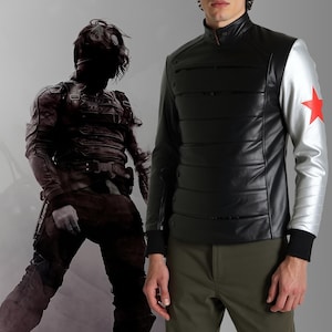 Winter Soldier Bucky Barnes Cosplay Leather Jacket, Winter Soilder Silver Arm Jacket, Removeable Arm Hero Costume