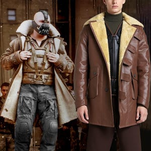 Dark Knight Rises Inspired Bane Cosplay Costume, Tom Hardy Leather Coat and Vest, Villain Halloween Cosplay