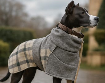 Plaid Fleece Dog Coat, Windproof, Adjustable Belt (Sizes S-3XL)