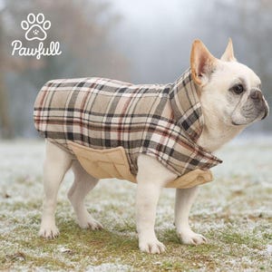 リバーシブル犬用コート、チェック柄と無地（防水仕様、XS～3XL）