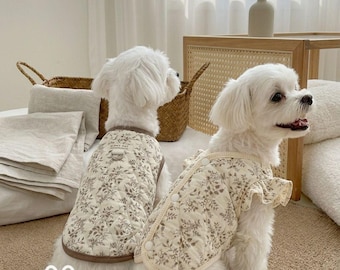 Quilted Dog Vest Small Sizes, Lightweight Floral Padded Jacket, Classic Ruffle Styles, Breathable Warm