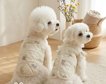 Quilted Dog Vest Small Sizes, Lightweight Floral Padded Jacket, Classic Ruffle Styles, Breathable Warm