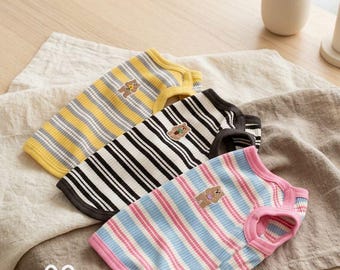 Breathable Stripe Dog Shirt Vest for Small Dogs, 100% Cotton Rib Knit, Spring Summer Wear