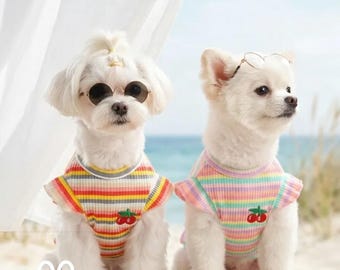 Lace Striped Dog shirt, Cat Vest for Small Dogs & Cats, Summer Daily Walks, Cotton Lace Suspenders shirt