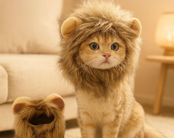 Lion Mane Hat: Funny Pet Costume for Cats & Small Dogs (Adjustable)
