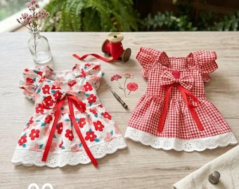 Princess Dog Dress S-XXXL, Flower Print Plaid Skirt, Breathable Polyester Summer Princess Style for Small Dogs