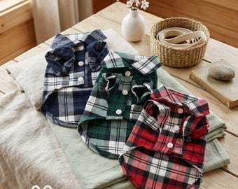 British Plaid Dog Vest Shirt, S-M-L, Breathable Cotton Summer Casual Wear for Small Dogs, Puppies