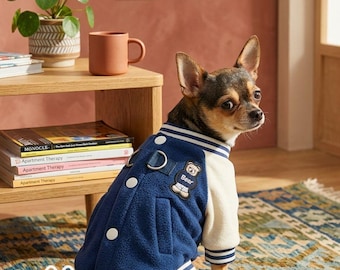 Dog Baseball Jacket, Cozy Fleece Warm Coat for Autumn Winter, Sporty Style, Daily Wear