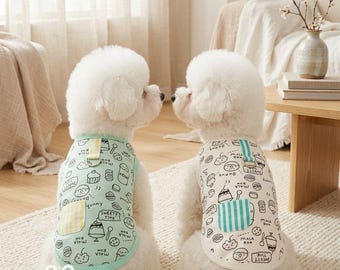 Breathable Cartoon Food Graffiti Dog Vest XS-XL, 100% Cotton Summer Shirt for Dogs & Cats