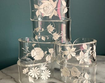 Conjunto de 6 porta-guardanapos em acrílico transparente com design de flores