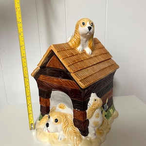Cookie Jars Galor...Cow Cookie Jar (sold)/Doghouse Cookie Jar/Napco Cookies All Over Cookie Jar (sold)/