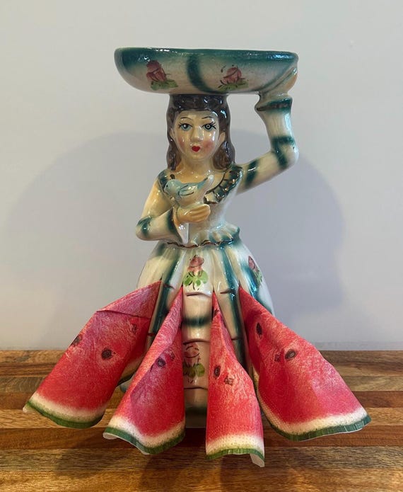 Rare Vintage Kreiss Ceramics Lady Napkin Holder With Toothpick