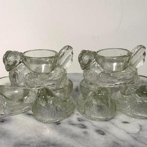 Äggkoppar i klart glas för höns – köksredskap från mitten av århundradet (set om 6)