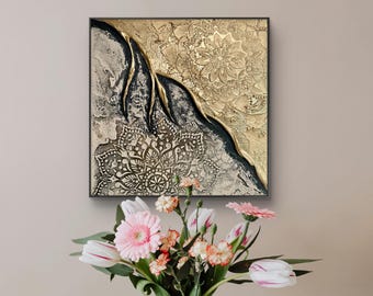 Pintura abstracta original en tonos tierra y dorado / Arte mural texturizado / Obra de arte moderna en tonos neutros / Decoración de lujo para el hogar / Serie Tierra Dorada