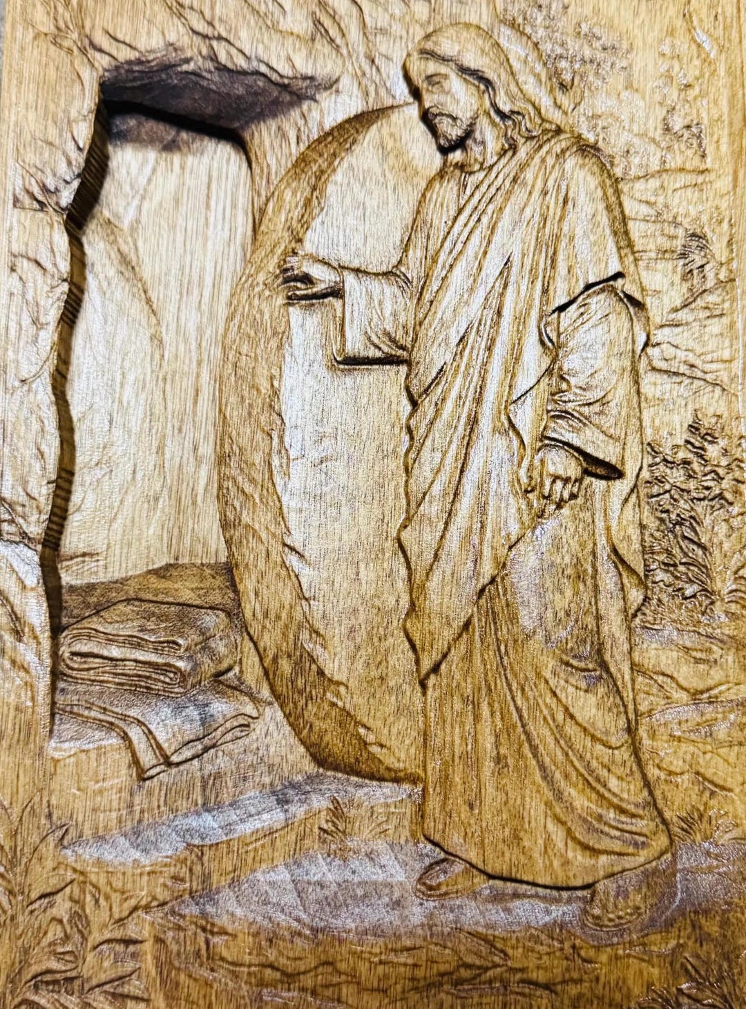 CNC Carved Wood Jesus Christ at the Empty Tomb - Christian Scripture ...