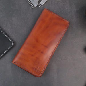 Leren portemonnee met kaarthoes, echt volnerf rundleer, handgemaakt, gepersonaliseerd, minimalistisch, ruim, jubileumcadeau voor hem