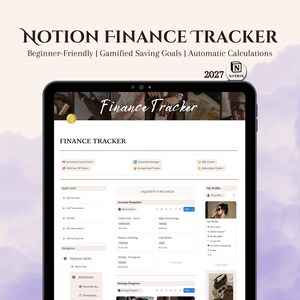 Notive-Vorlage für den Finanz-Tracker 2027: Monatliches Budget, Einnahmen- und Ausgaben-Tracker, Schulden-Tracker, Rechnungs- und Abonnementverwaltung, Sparziele