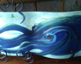 Squid A Puss..my pet iv. oil on recycled bent wood. original for fun 30 x 8 inch