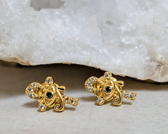 18k Gold Ankh & Eye of Horus Studs, African Statement Earrings, Bohemian Jewelry