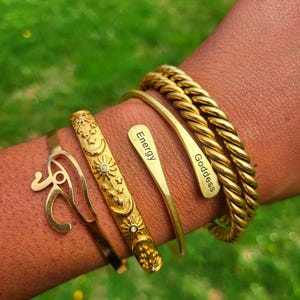 Goddess Energy Bangle, Raw African Brass Bangles, Stackable Bracelets, Boho Statement Bangles