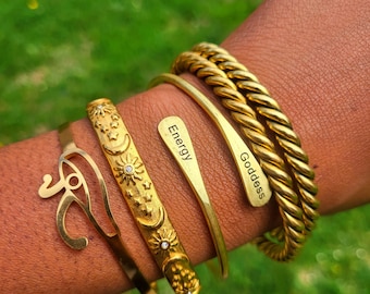 Goddess Energy Bangle, Raw African Brass Bangles, Stackable Bracelets, Boho Statement Bangles