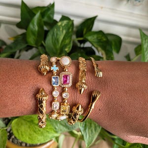 Empress Opal & Moissanite Bracelet, Multicolor Opal Moissanite Bracelet, 18k Gold Plated | Rainbow Gemstone Tennis Bracelet |Unisex Jewelry image 1