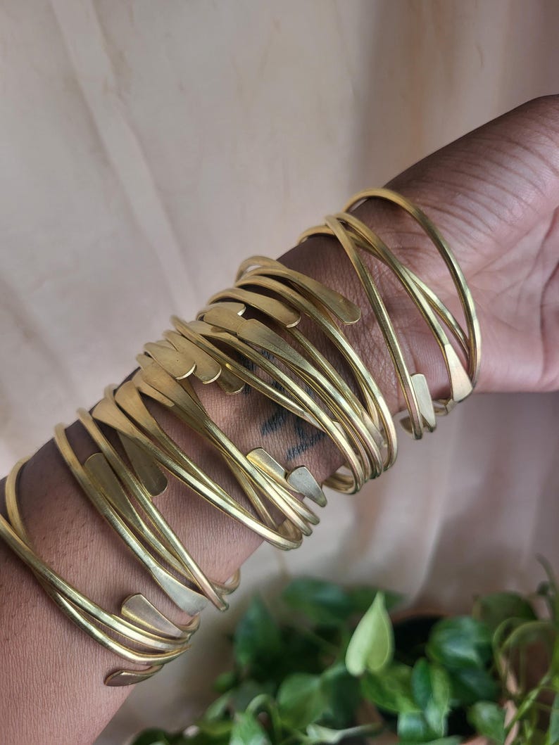 Raw African Brass Bangles, Stackable Bracelets, Boho Statement Bangles image 5