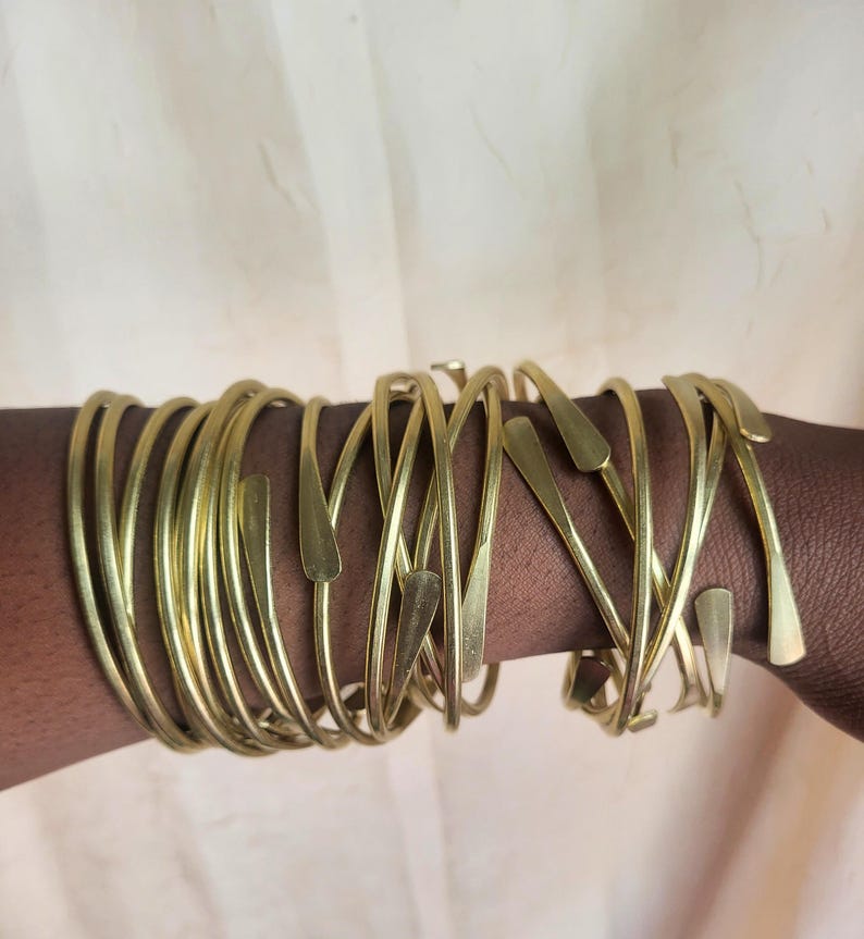 Raw African Brass Bangles, Stackable Bracelets, Boho Statement Bangles image 2