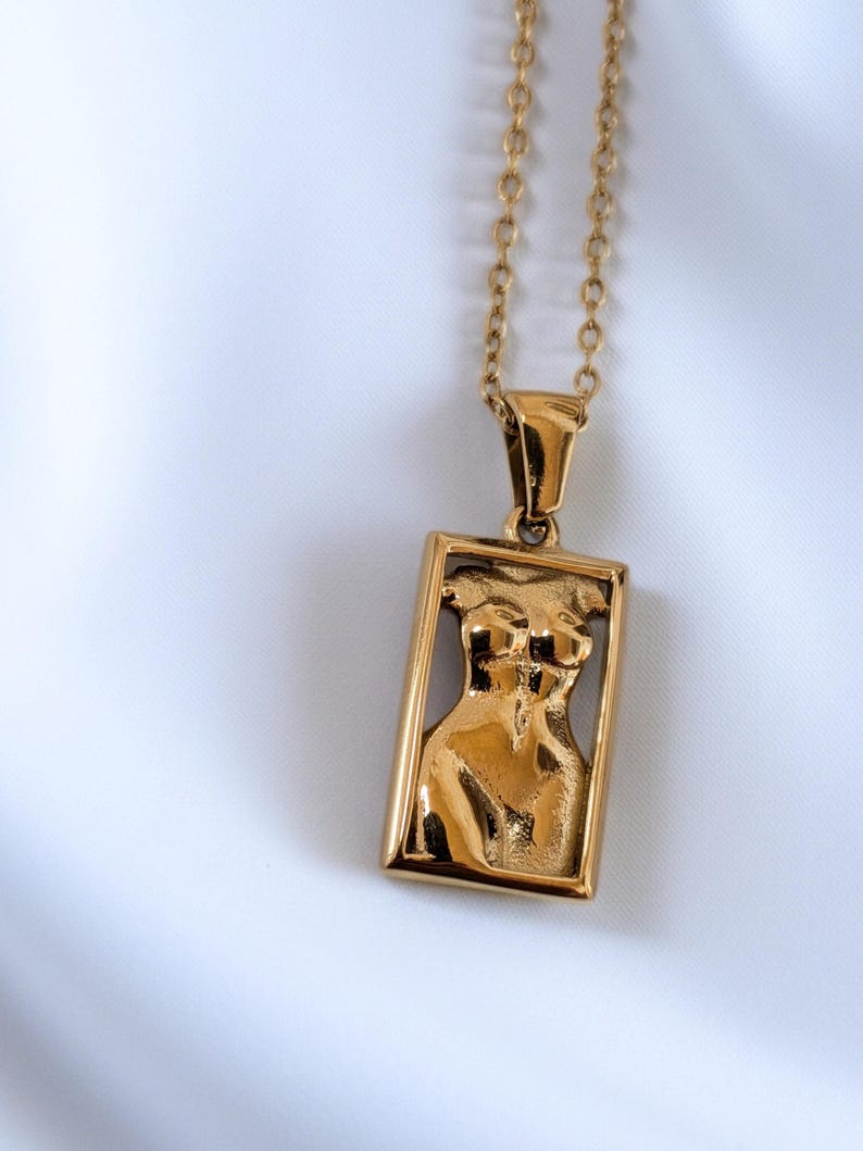 Heilige vrouwelijke kettingoorbellenset | Gouden godin silhouet sieraden| Goddelijk vrouwelijk cadeau afbeelding 8