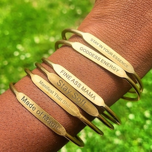 Raw Brass Affirmation Bangle: Bohemian Goddess Jewelry