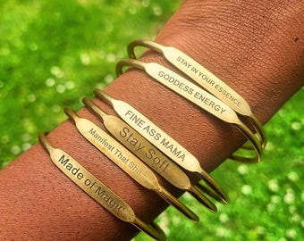 Goddess Affirmation Bangles, Bohemian Statement Jewelry, Positive Affirmations Jewelry, Gifts for Mother&#39;s Day, African Statement Jewelry