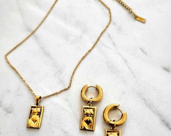 Sacred Feminine Necklace Earring Set | Gold Goddess Silhouette Jewelry| Divine Feminine  Gift
