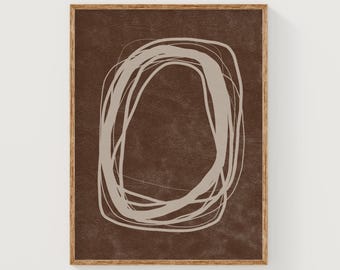 Brown abstract lines art print, digital download brown and beige print, scandi abstract wall art, earth tones minimalist neutral art