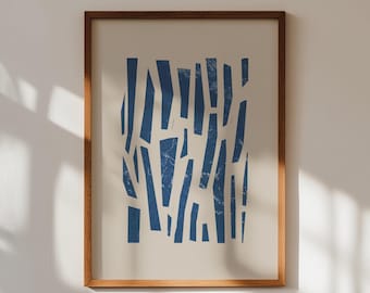 Blue geometric abstract art, blue and beige digital download art print, modern printable art, dark blue minimalist art, mid century wall art