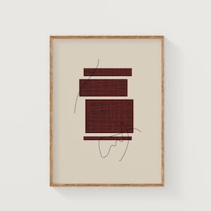 Dunkelroter minimalistischer abstrakter Druck, weinrote abstrakte Kunst, rote herunterladbare Kunst, großes rotes Plakat, Mitte des Jahrhunderts Kunstdruck, rote moderne Kunst