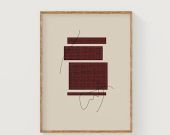 Dark red minimalist abstract print, burgundy abstract art, red downloadable art, large red poster, mid century art print, red modern art